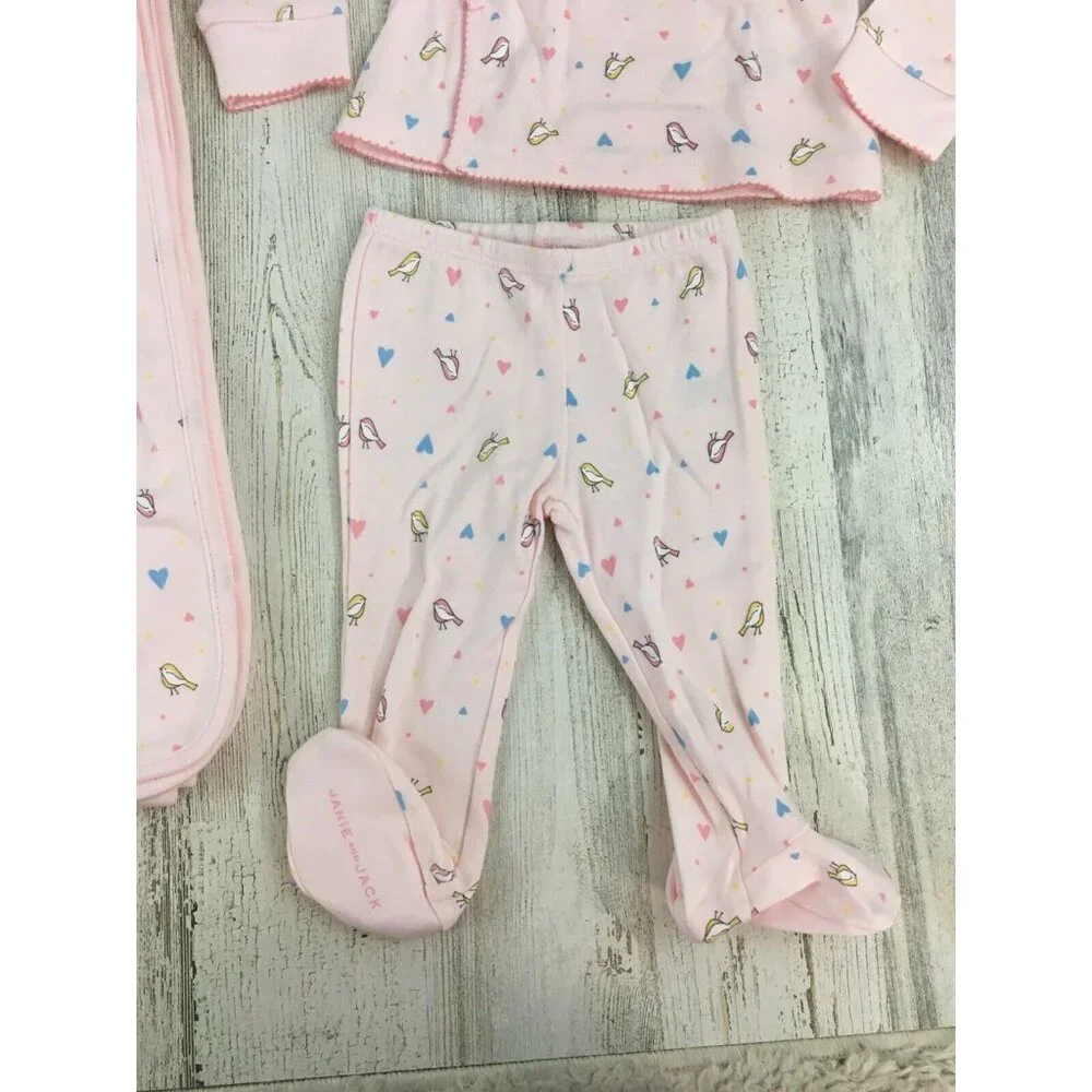 Janie and Jack Pink Bird Print Baby Matching Set
